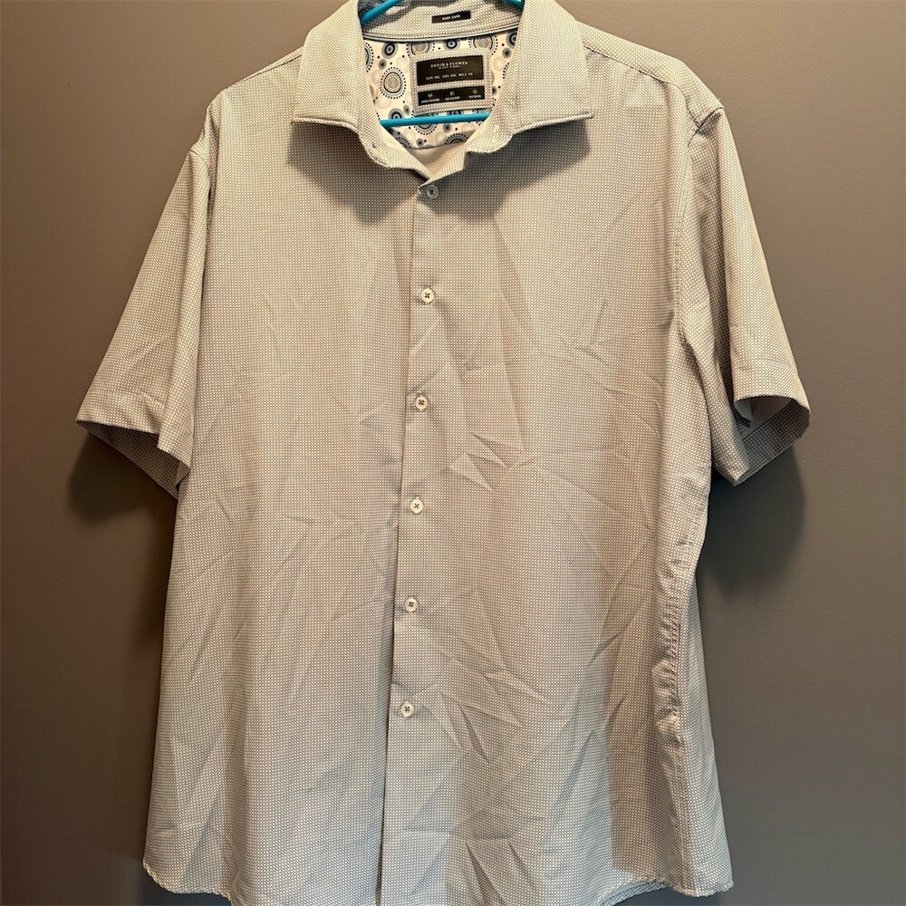 Denim & Flower Mens 2XL Gray Geometric Print Short Sleeve Button-Up Shirt